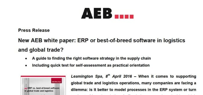 AEB white paper: ERP or best-of-breed software in logistics and global trade?